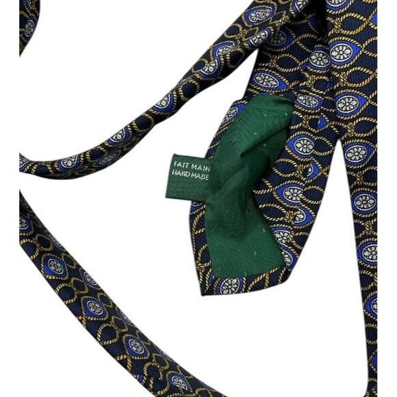 Jacquard Blue Floral Silk Tie | Wide Vintage Tie – Wilmok ROCHAS Men\'s 100% Silk Necktie LUXURY Tie Navy Gold Floral W:3.7\